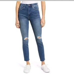 Pistola‎ Women 22W High Rise Distressed Skinny Jeans Medium Wash Raw Hem Blue